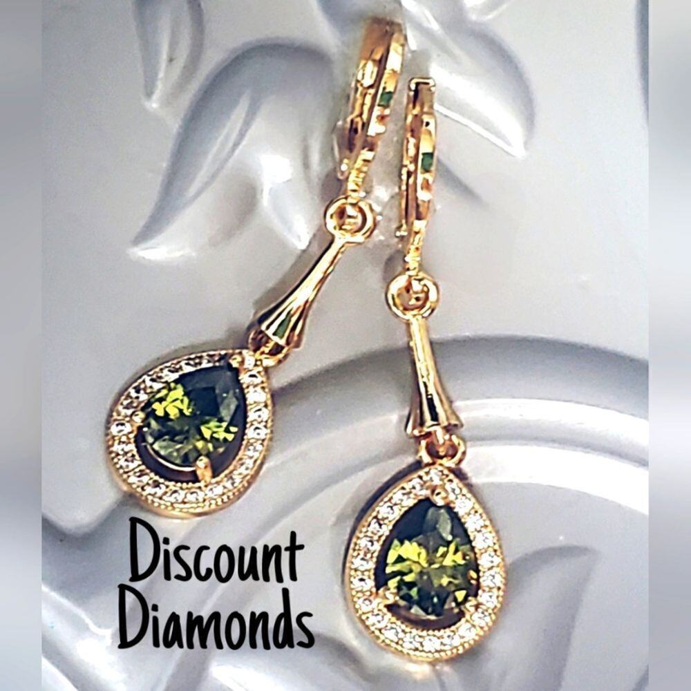 Natural Green Mystic Topaz 18K Gold Dangle Earrings with White Baguette Diamonds